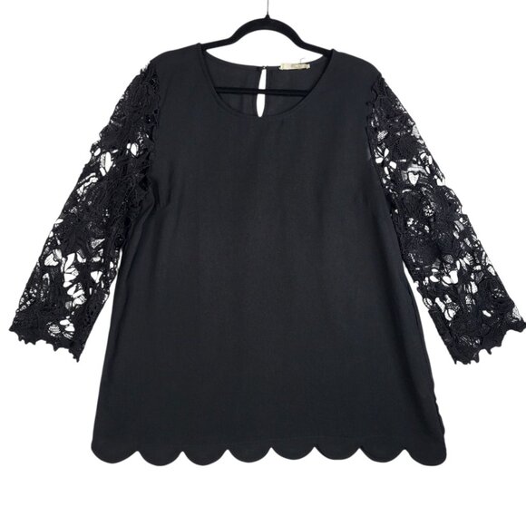 Entro Lace Sleeve Top Blouse Women's Large Black Pullover Boho Peasant Oversized - Picture 2 of 7